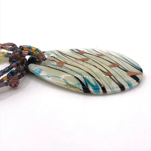 CJ Signed Multistrand Art Glass Necklace – Teardrop Pendant – Boho Statement - Picture 8 of 11